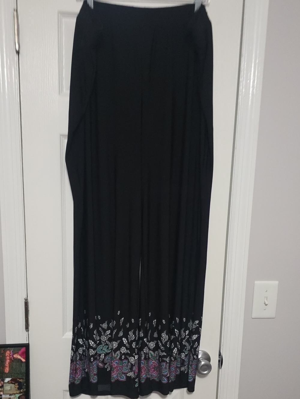 Catherines Black Wide Leg Pant with Floral Border